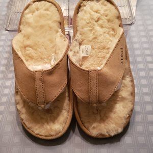 LL BEAN FUR LINED FLIP FLOP SLIPPERS SIZE 8